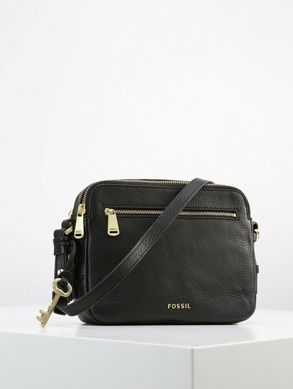 Fossil Piper Black Leather Crossbody With Gold Hardware